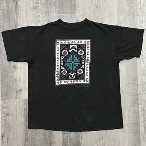 VTG Southwestern New Mexico Navajo Rug T Shirt 80s Black Two Grey Hills Sz L